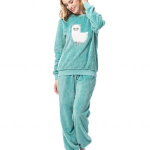 Pyjama Velours Lama  252115  Senoretta</br><h3> Vert d'Eau</h3>