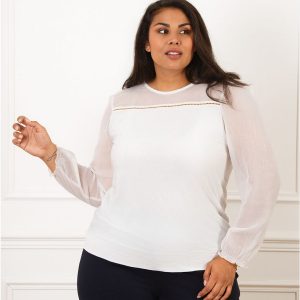 Blouse chic bi-matière  Christine Laure</br><h3>Ecru</h3>
