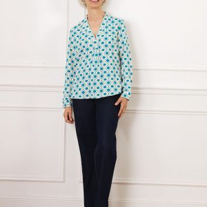 Blouse à Motifs Turquoise Christine Laure</br><h3>Bleu</h3>