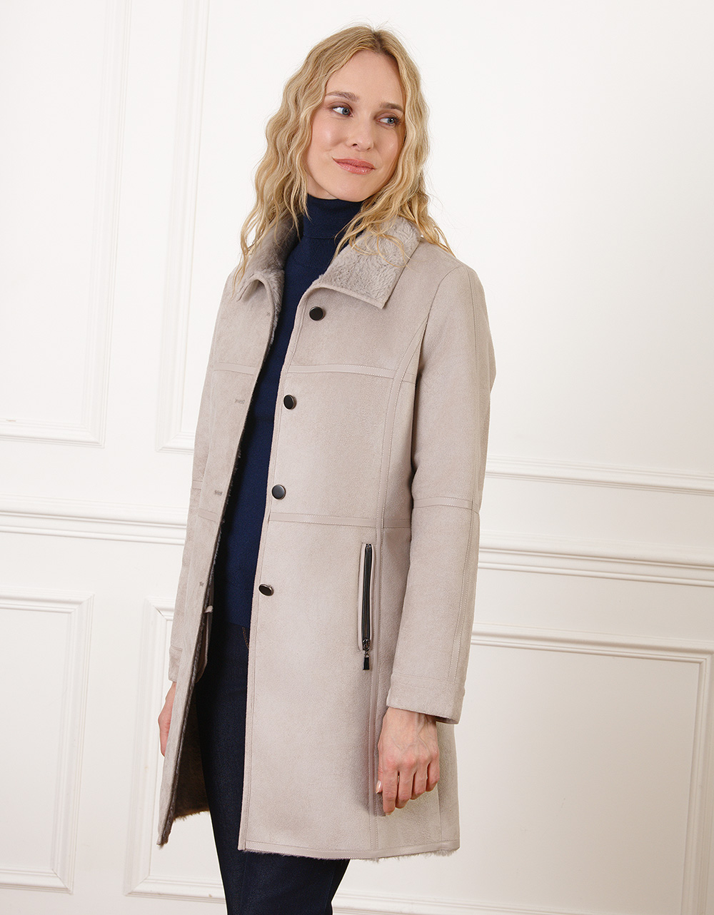 Manteau Effet Peau RetournéeLong Christine Laure</br><h3>Gris Perle</h3>