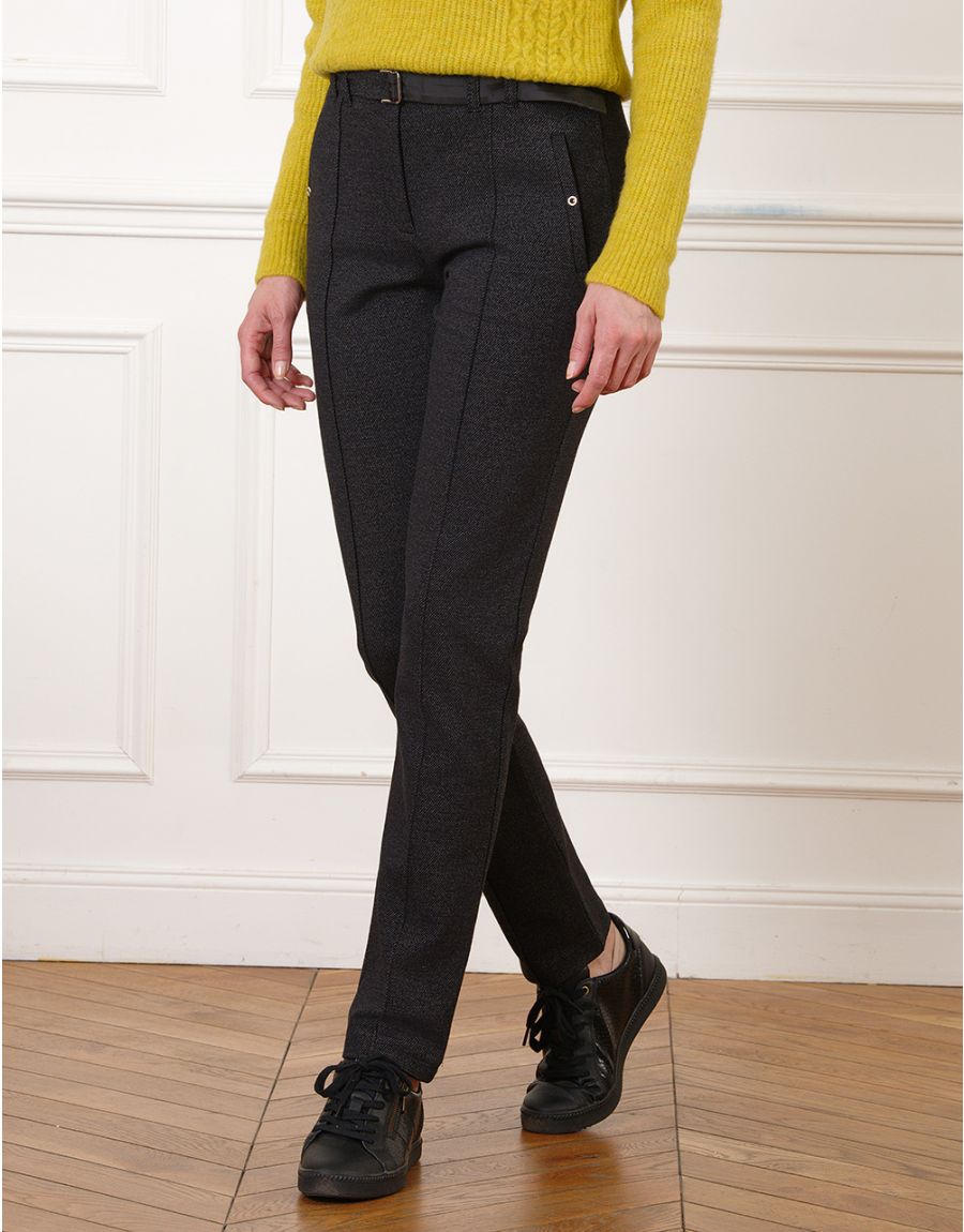 Pantalon Chiné Ajusté Maille Christine Laure</br><h3>Gris</h3>
