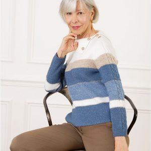 Pull Duveteux à Rayures Christine Laure</br><h3>Bleu</h3>