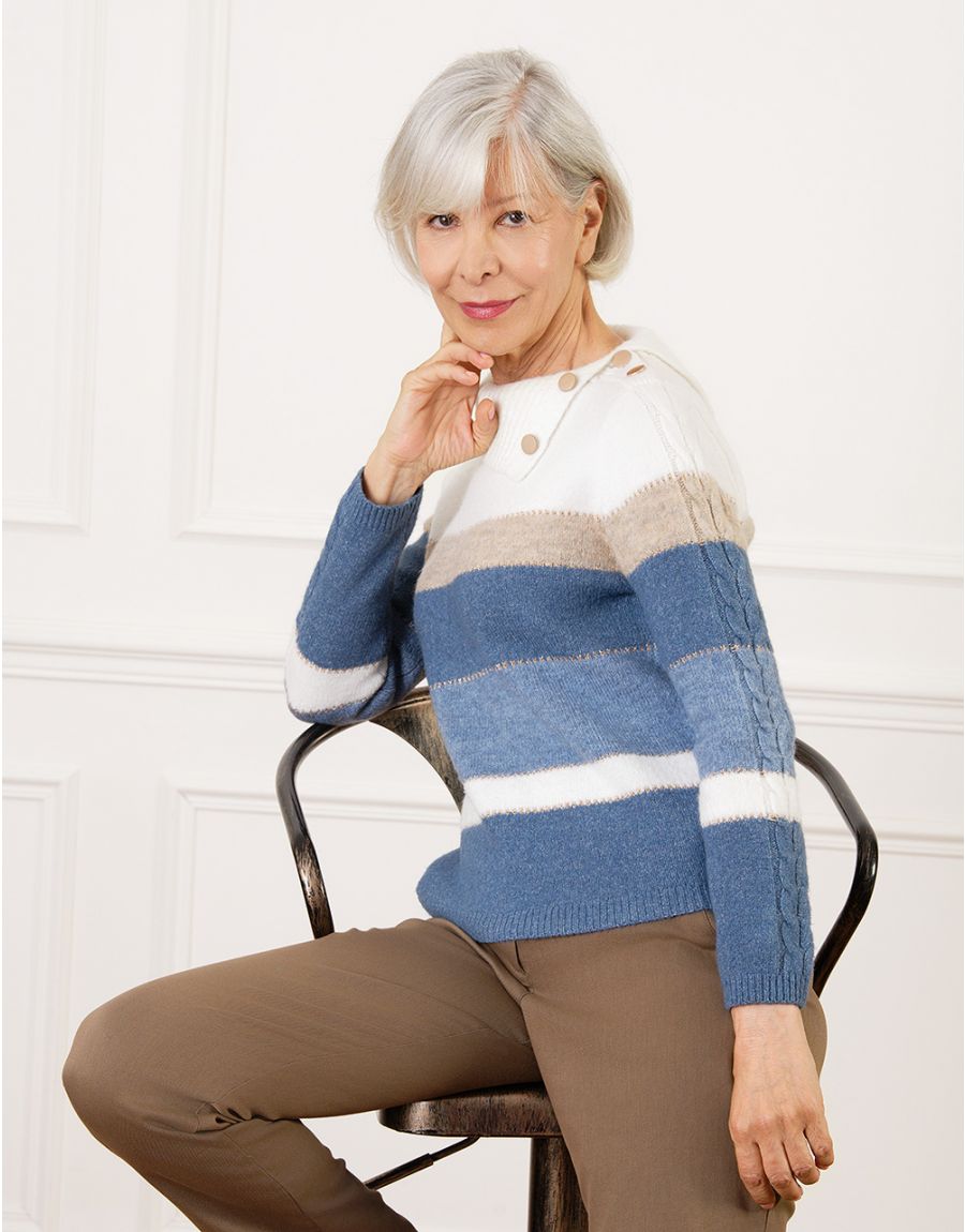 Pull Duveteux à Rayures Christine Laure</br><h3>Bleu</h3>