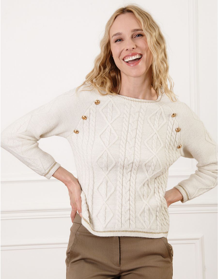 Pull Tricot Ecru à Boutons Christine Laure</br><h3>Ecru</h3>