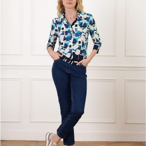 Tshirt Polo à Motifs  Christine Laure</br><h3>Bleu ></h3>