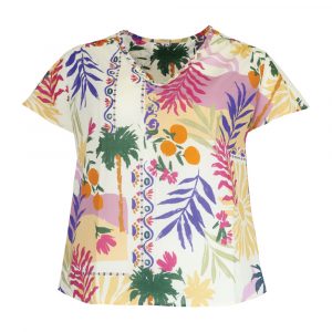 Top Coton Manches Courtes Imprimé Julie Guerlande</br><h3>Framboise</h3>