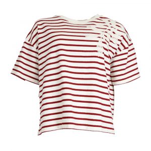 Tshirt Rayé et Brodé Carmen Julie Guerlande</br><h3>Ecru/Rouge</h3>
