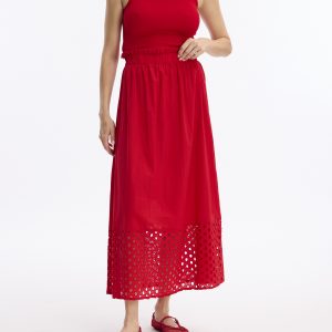 Jupe Longue Coton Ajourée-Taille Elastique  JE923 Leo et Ugo</br> <h3>Rouge</h3>