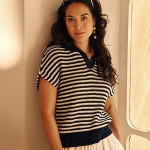 Top Coton En Maille  Manches Courtes Marinière Lola Espeleta </br> <h3>Abysse</h3>