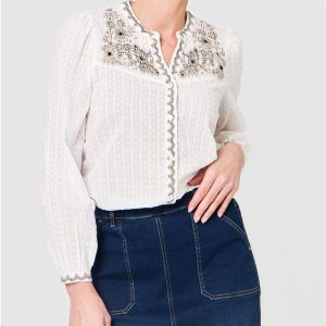 Chemisier Brodé Coton  Christine Laure</br><h3>Blanc</h3>