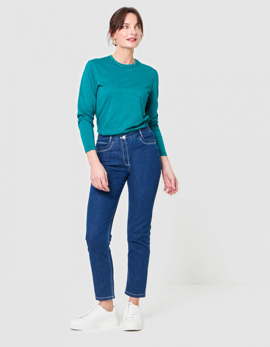 Jean Coton Droit 7/8e Christine Laure</br><h3>Bleu</h3>