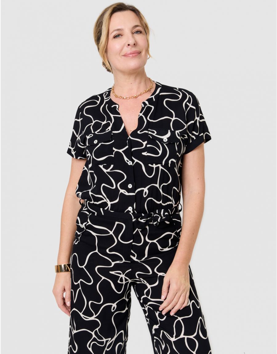 Combinaison Fluide Imprimée Christine Laure</br><h3>Noir</h3>