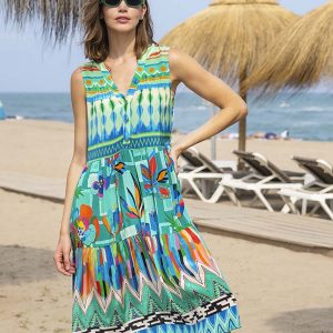 Robe Sans Manches Fluide Imprimé tropical - Vania</br><h3>Verde</h3>